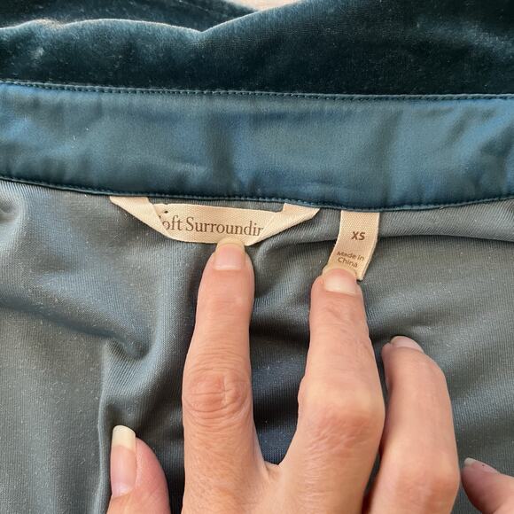 Soft Surroundings Womens Velvet Button Front Top XS Teal Green Stretch Colorful - Picture 10 of 11